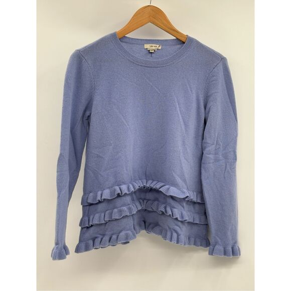 Tyler Boe Cashmere Sweater Women‎ Small Pullover Blue Ruffle Bottom Long Sleeve - Picture 1 of 8